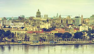 Wide panorama over Havana in Cuba Wide panorama over Havana in Cuba with sun flare and toned effect